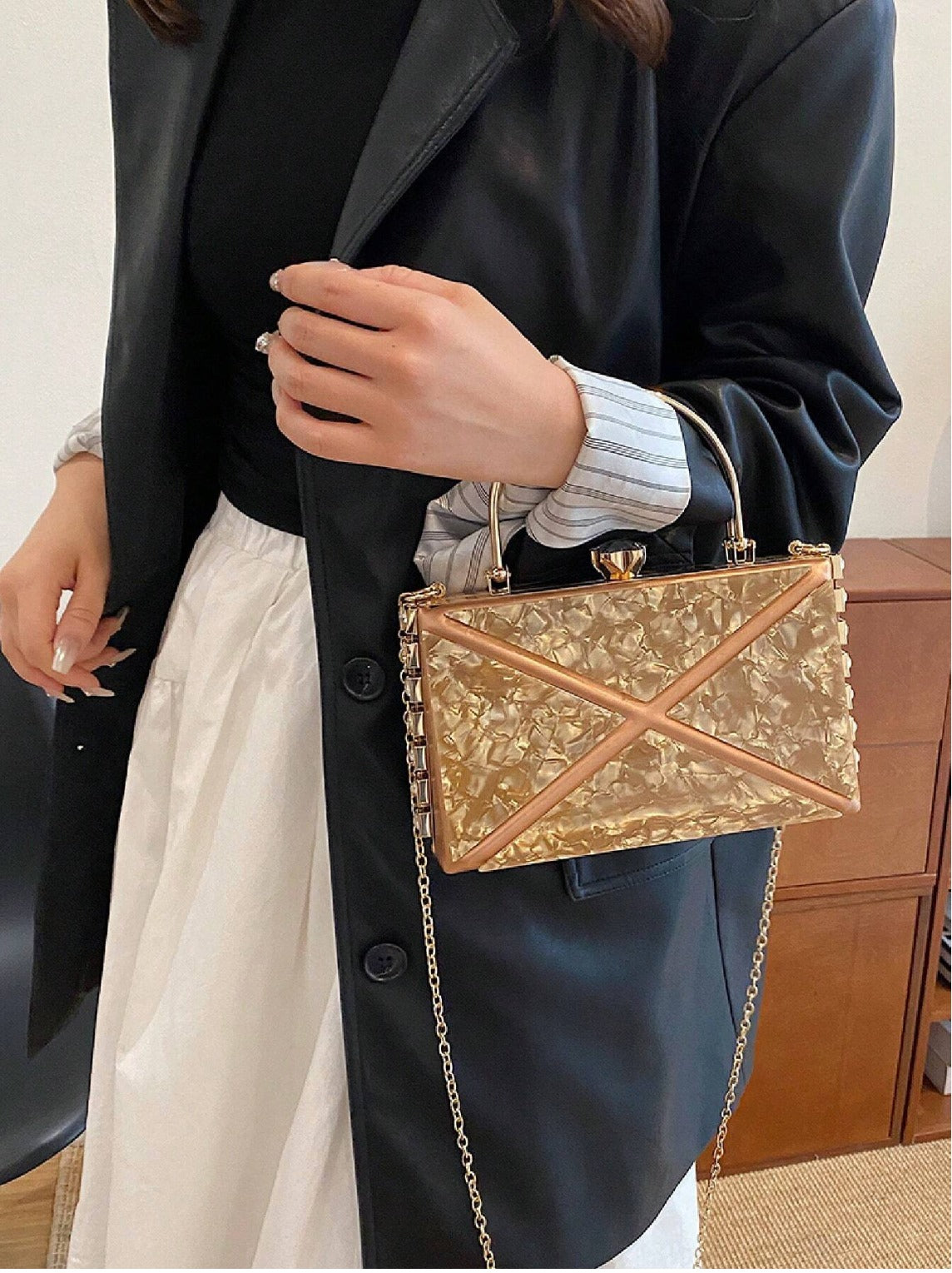 Textured ethnic box clutch
